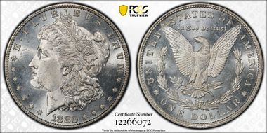 1880 $1 VAM 9, 8/7 Stem MS63