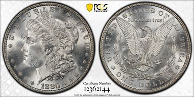 1880 $1 8/7 Overdate MS65