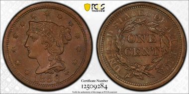 1856 1C N-8 MS65BN