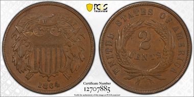 1864 2C Large Motto AU58BN