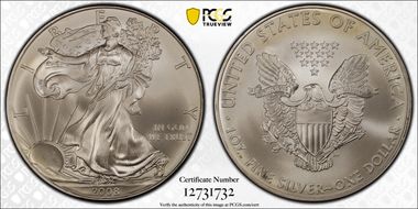 2008 $1 Silver Eagle First Strike MS67