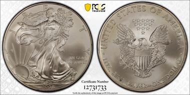 2008 $1 Silver Eagle First Strike MS64