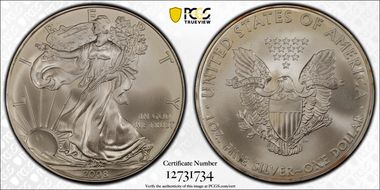 2008 $1 Silver Eagle First Strike MS66