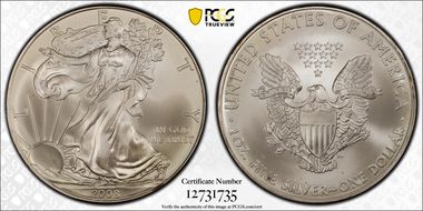 2008 $1 Silver Eagle First Strike MS69