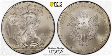 2008 $1 Silver Eagle First Strike MS66
