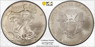 2008 $1 Silver Eagle First Strike MS67