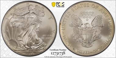 2008 $1 Silver Eagle First Strike MS65