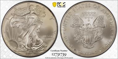 2008 $1 Silver Eagle First Strike MS66