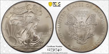 2008 $1 Silver Eagle First Strike MS64