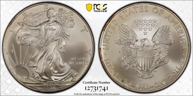 2008 $1 Silver Eagle First Strike MS68