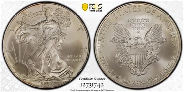 2008 $1 Silver Eagle First Strike MS69