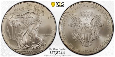 2008 $1 Silver Eagle First Strike MS67