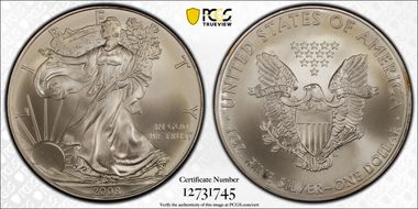 2008 $1 Silver Eagle First Strike MS68