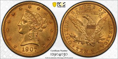 1907 $10 Liberty AU58+