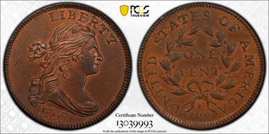 1797 1C Reverse of 1797, Stems MS65RB