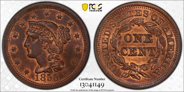 1855 1C Upright 55 MS65RB