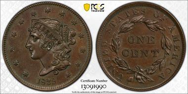 1839 1C N-15, Booby Head MS62BN