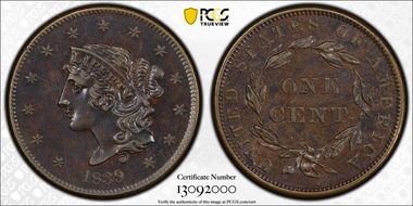 1839 1C N-12, Booby Head AU58BN