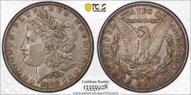 1878 7TF $1 R78, VAM 170, Doubled Date AU50