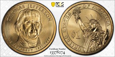 2007-P $1 Thomas Jefferson Position A - First Day of Issue MS67