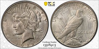 1922-S $1 VAM 3 Tripled Reverse AU58