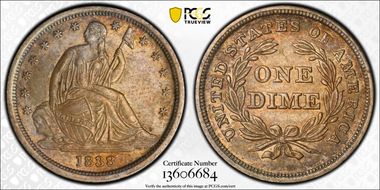 1838 10C DDR, F-101a, FS-801 No Drapery, Small Stars AU58