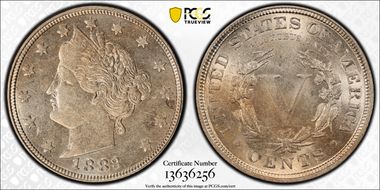 1883 5C With CENTS AU58
