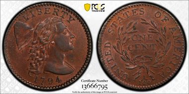 1794 1C S-67 Head of 1795 MS64RB