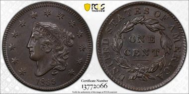 1835 1C N-1 Lg 8 Lg Stars MS63BN