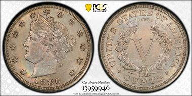 1886 5C AU58+