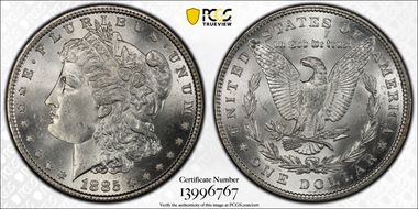 1885 $1 VAM 1B Pitted Reverse MS63