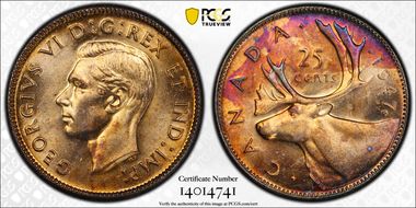 1947 25C Maple Leaf MS64