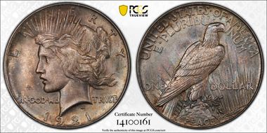 1921 $1 VAM 1H, Polishing Lines Peace MS64