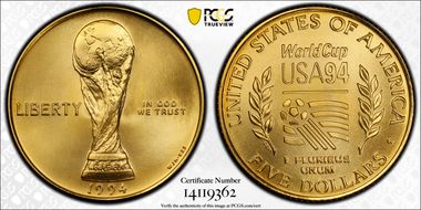 1994-W $5 World Cup MS70