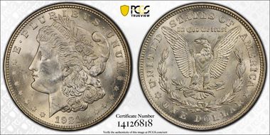 1921 $1 Morgan, Pitted Reverse MS65