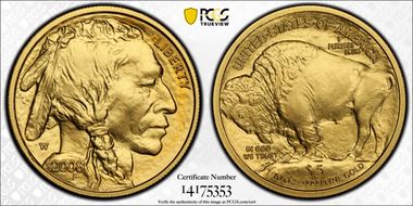 2008-W $5 Burnished American Buffalo .9999 Fine Gold SP70