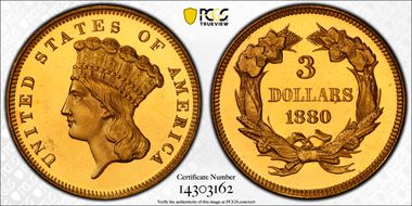 1880 $3 PR65DCAM
