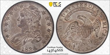 1834 50C Large Date, Large Letters AU58
