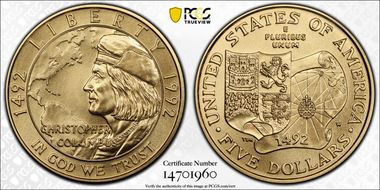 1992-W $5 Christopher Columbus MS70
