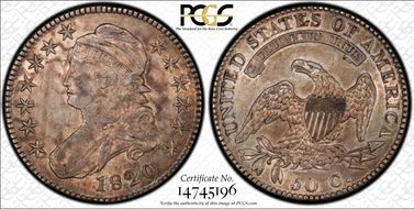 1820 50C O-108 Sq. 2, Lg Date, No Knob AU53