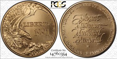 1991-W $5 Mount Rushmore MS70