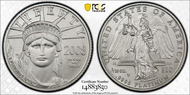 2008-W $10 Burnished St. of Liberty SP70