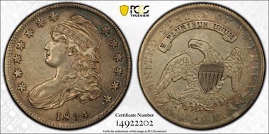 1834 50C Overton 110 Sm Date, Sm Let XF45