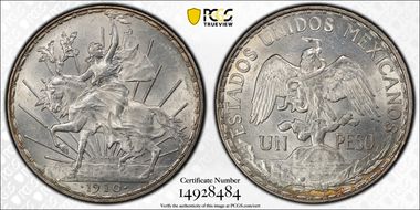 1910 Peso Caballito KM-453  Ag MS62
