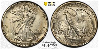 1944-D 50C FS-901, Hand Engraved Initials MS66