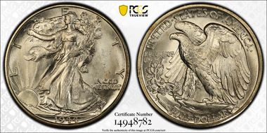 1944-D 50C FS-901, Hand Engraved Initials MS66