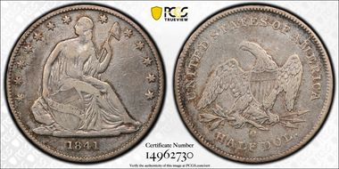 1841-O 50C WB-2 Med O Baseball Die Crack VF20