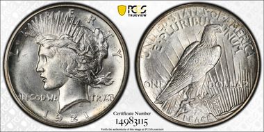 1921 $1 VAM 1H, Polishing Lines Peace MS64