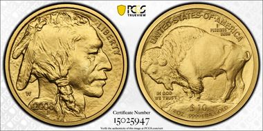 2008-W $10 Burnished American Buffalo .9999 Fine Gold SP70