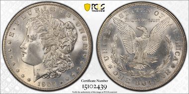 1904-O $1 VAM 4B, Fishhook MS65